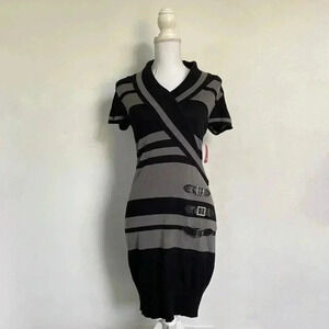 Grey & black stripped sweater dress.